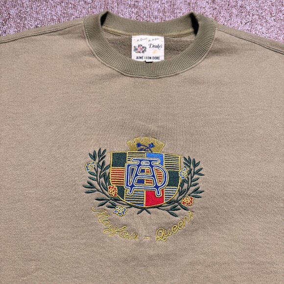 Aime Leon Dore x Drake's ALD Crest Logo Crewneck Sweatshirt Olive Green Mens XL - Picture 4 of 9